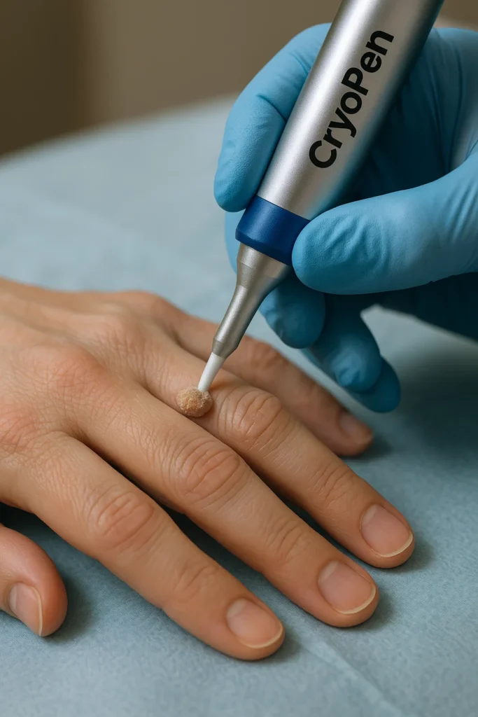 example of cryopen wart removal Horsham treatment on a persons finger
