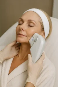 Woman receiving HIFU non surgical facelift treatment Horsham