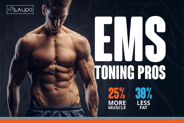 Graphic of man with toned body showing the benefits of LA-EMS Body Sculpting Horsham treatment