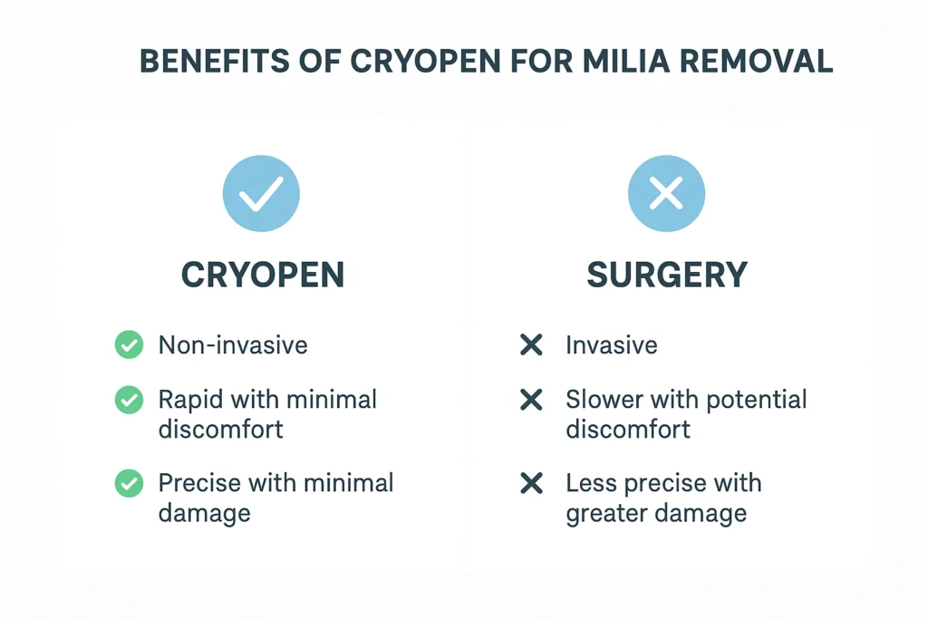 Benefits of cryopen for milia removal Horsham compared to surgical treatments.