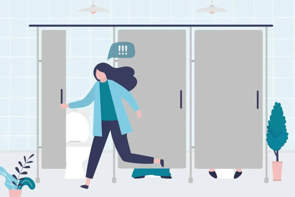 graphic of Urine incontinence Horsham woman running to the toilet.