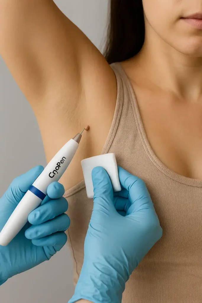 woman having cryopen to remove underarm skin tags Horsham