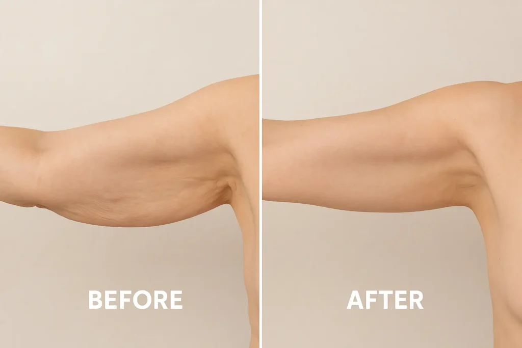 Picture of LA LIPO Horsham before and after results of skin tightening treatment on the upper arms.
