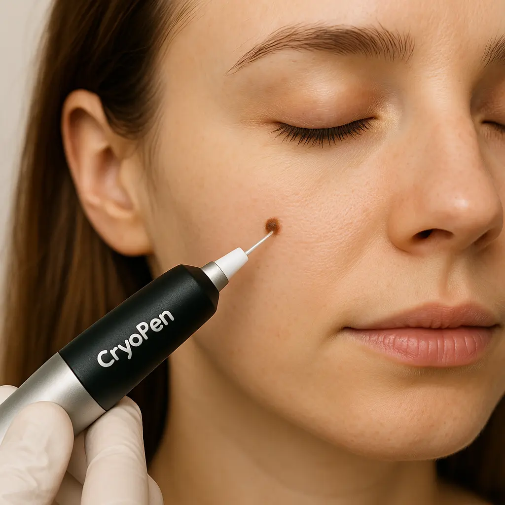 woman receiving facial mole removal Horsham using cryopen 